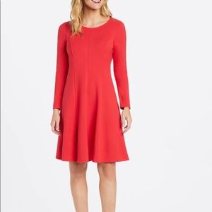 NWT Draper James, lipstick red fit and flare dress. Long sleeves. Ponte. size S.